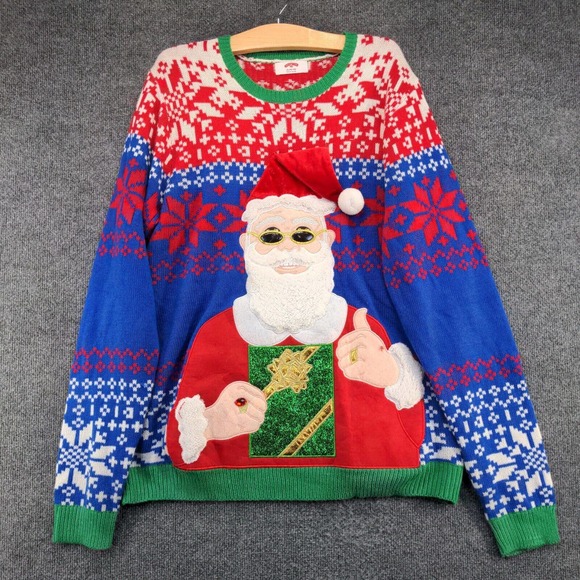 Holiday Time Men's Santa Christmas Sweater Multicolor XL 46-48 Fair Isle - Picture 2 of 14